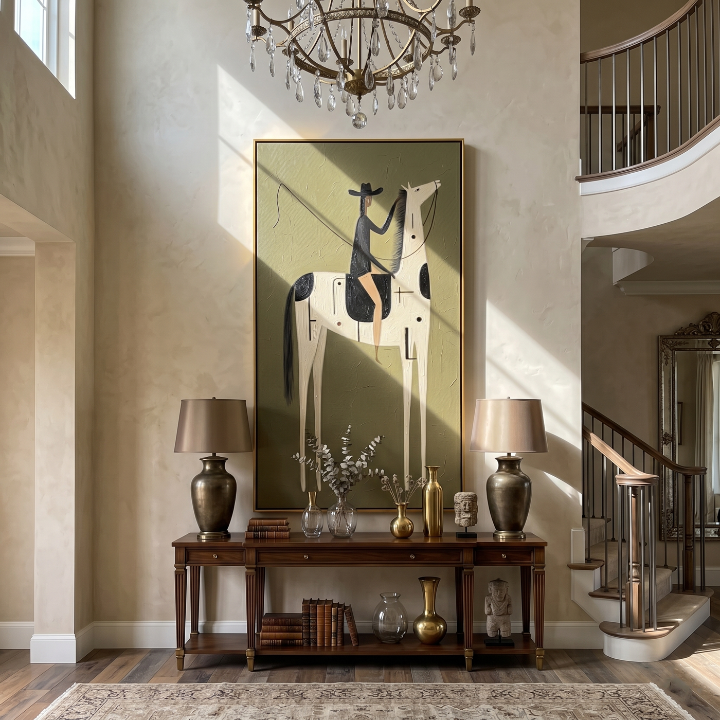 Black Hat Meets Ivory — brown and black modern figurative vintage americana art, set of 2 hand-painted canvas art – view 3