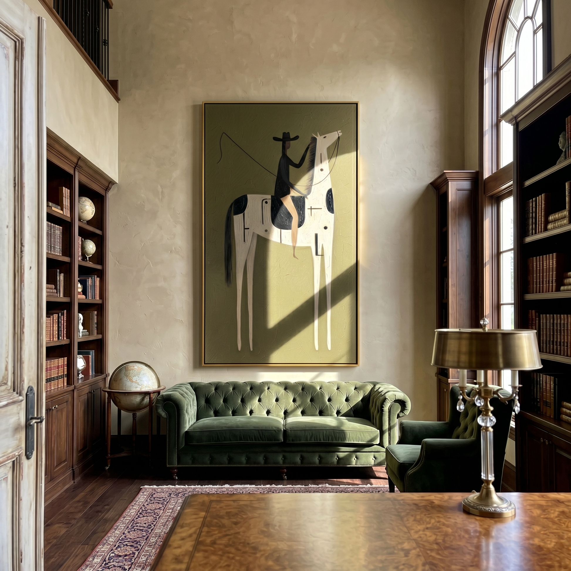 Black Hat Meets Ivory — brown and black modern figurative vintage americana art, set of 2 hand-painted canvas art – view 5