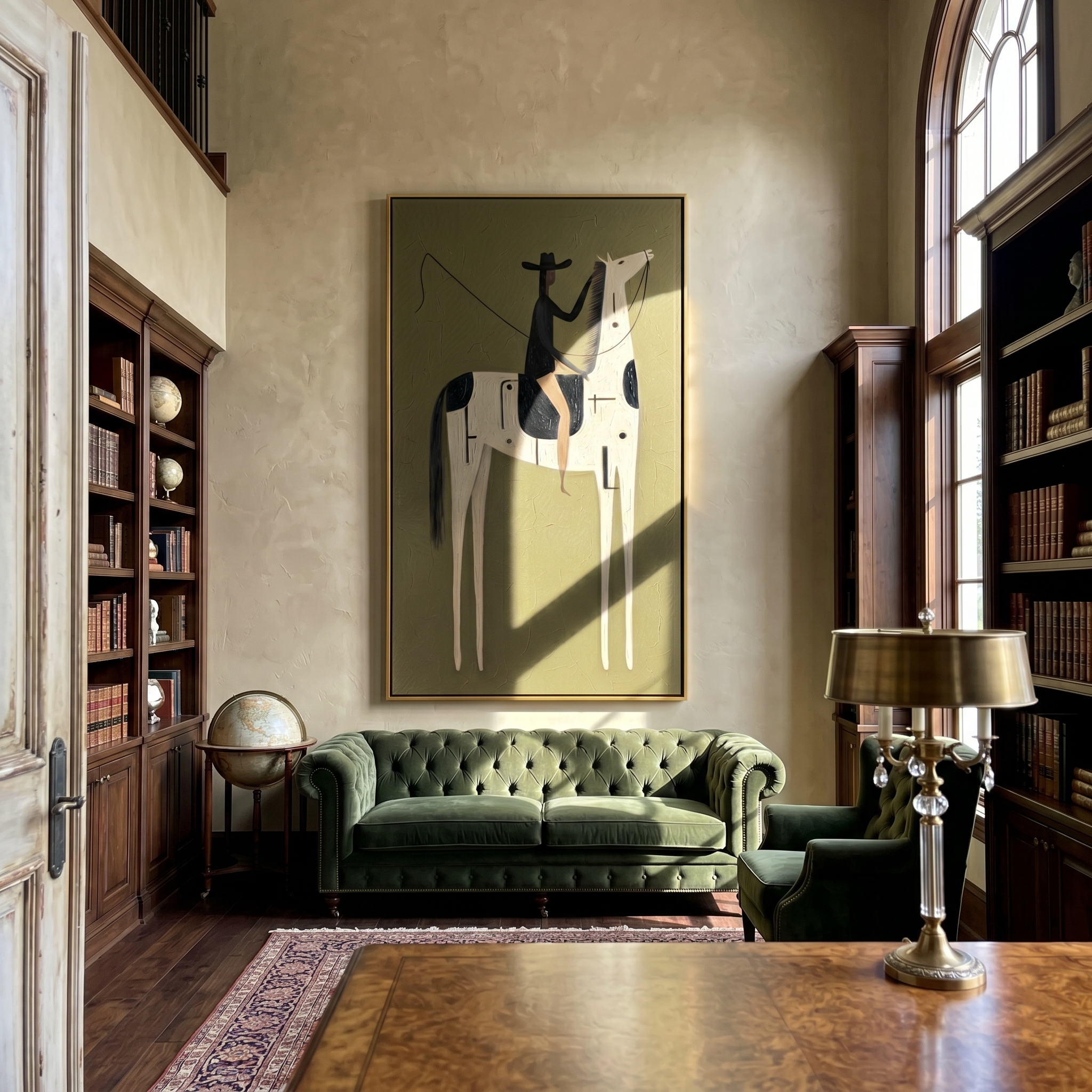 Black Hat Meets Ivory — brown and black modern figurative vintage americana art, set of 2 hand-painted canvas art – view 5
