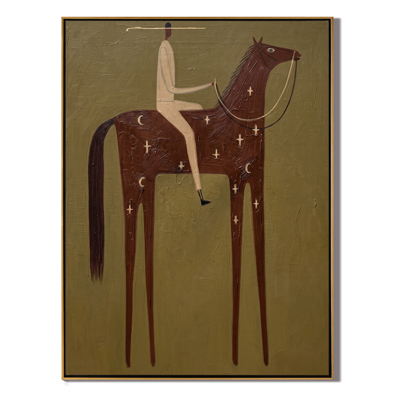 Pale Rider Counts Crosses — brown modern figurative vintage americana art, set of 2 hand-painted canvas art – view 1