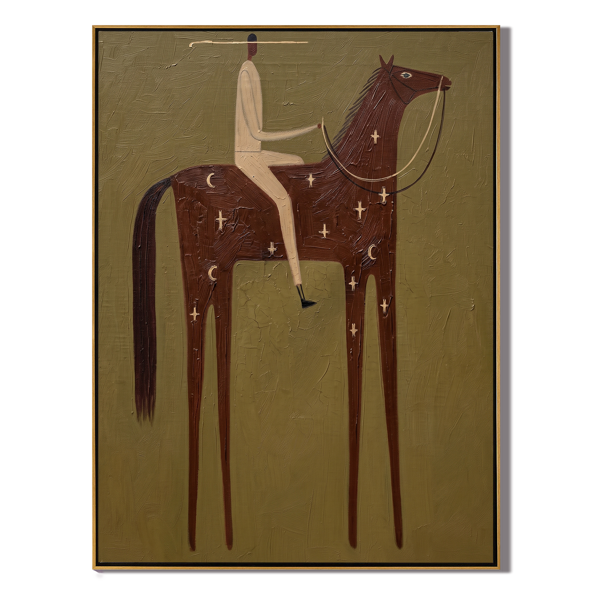 Pale Rider Counts Crosses — brown modern figurative vintage americana art, set of 2 hand-painted canvas art – view 1