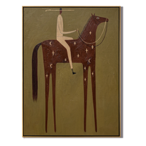 Pale Rider Counts Crosses — brown modern figurative vintage americana art, set of 2 hand-painted canvas art – view 1