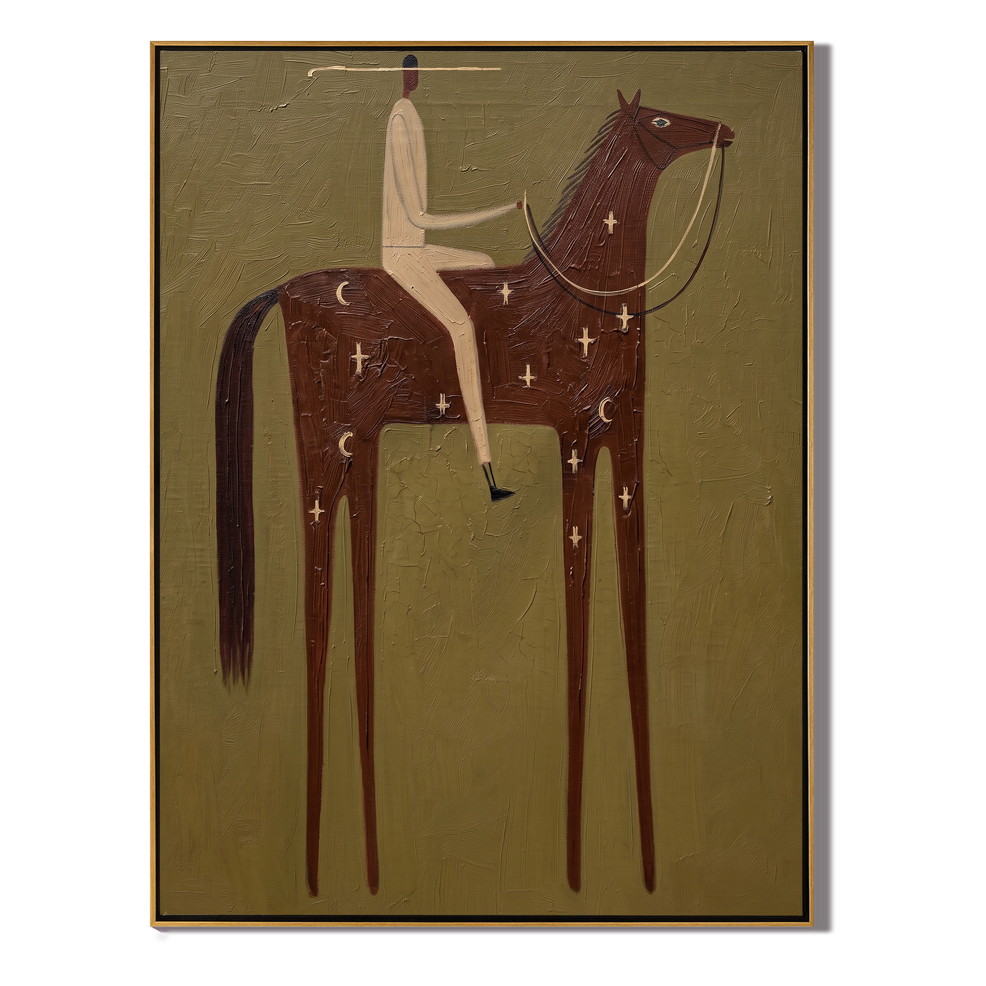 Pale Rider Counts Crosses — brown modern figurative vintage americana art, set of 2 hand-painted canvas art – view 1