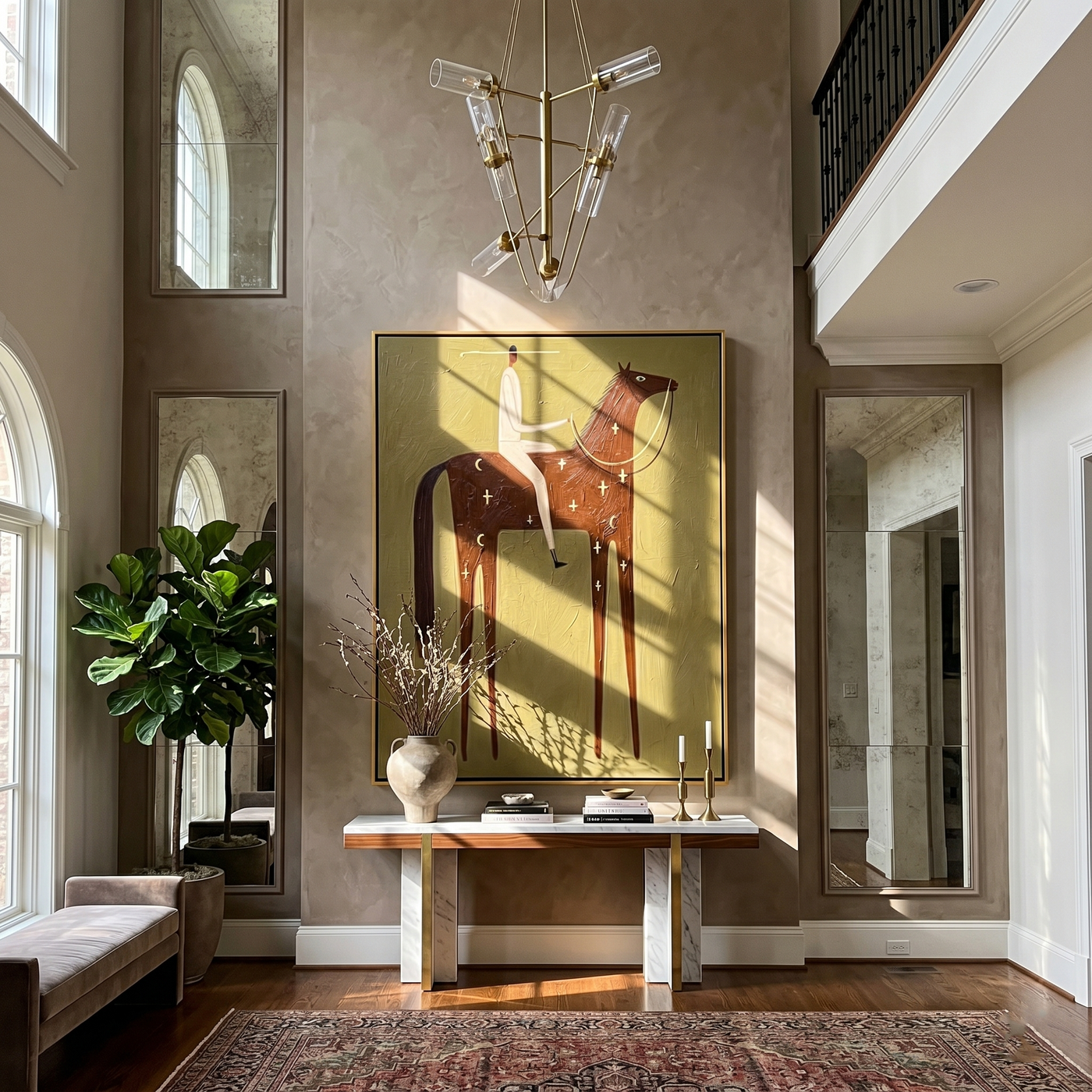 Pale Rider Counts Crosses — brown modern figurative vintage americana art, set of 2 hand-painted canvas art – view 2