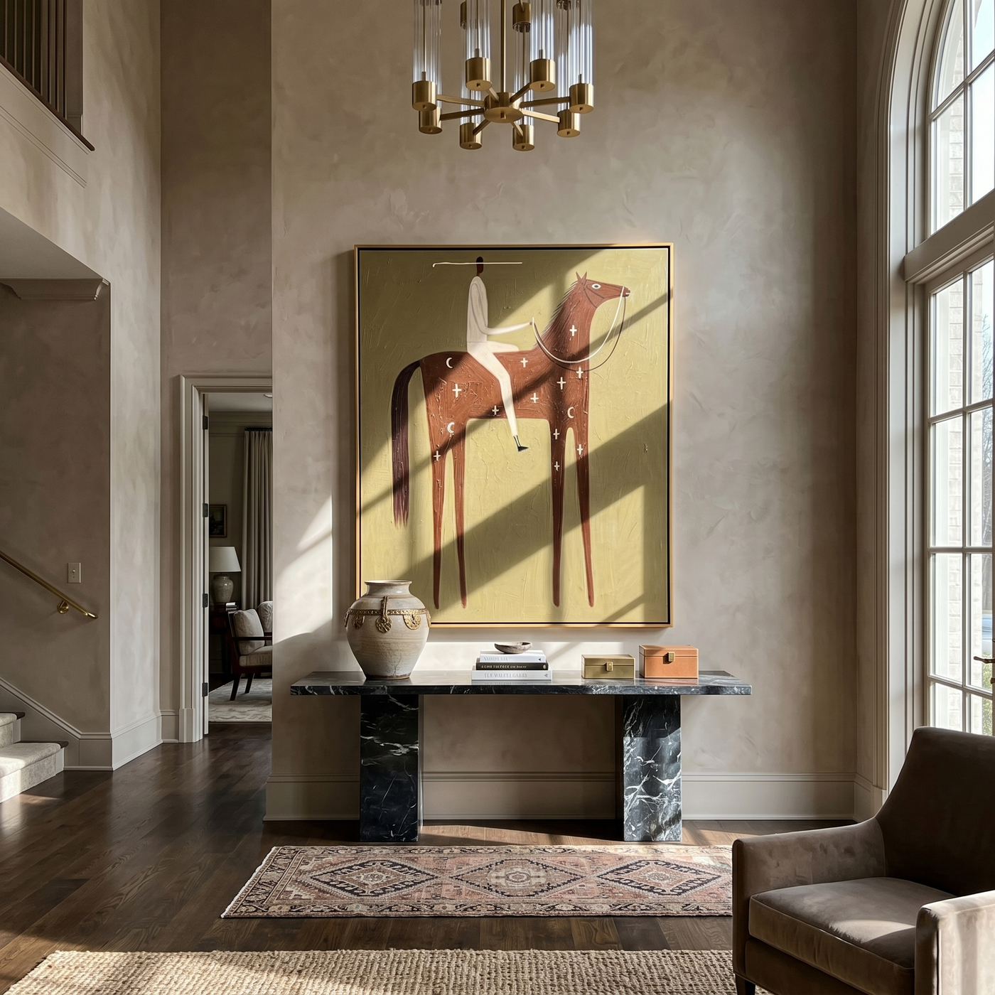Pale Rider Counts Crosses — brown modern figurative vintage americana art, set of 2 hand-painted canvas art – view 4