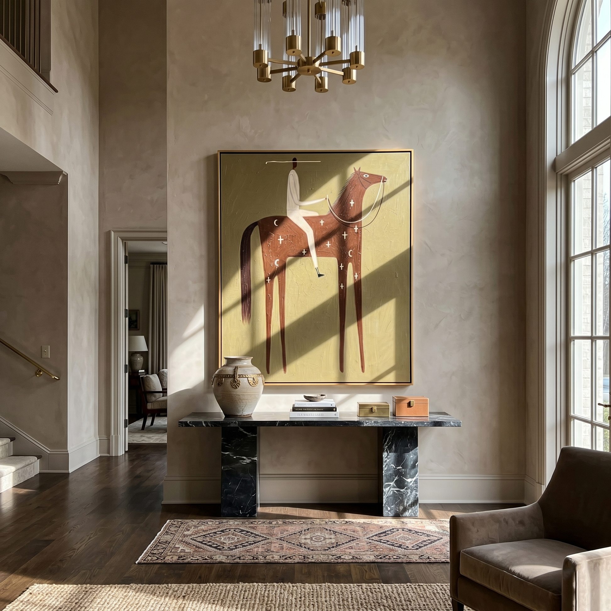 Pale Rider Counts Crosses — brown modern figurative vintage americana art, set of 2 hand-painted canvas art – view 4