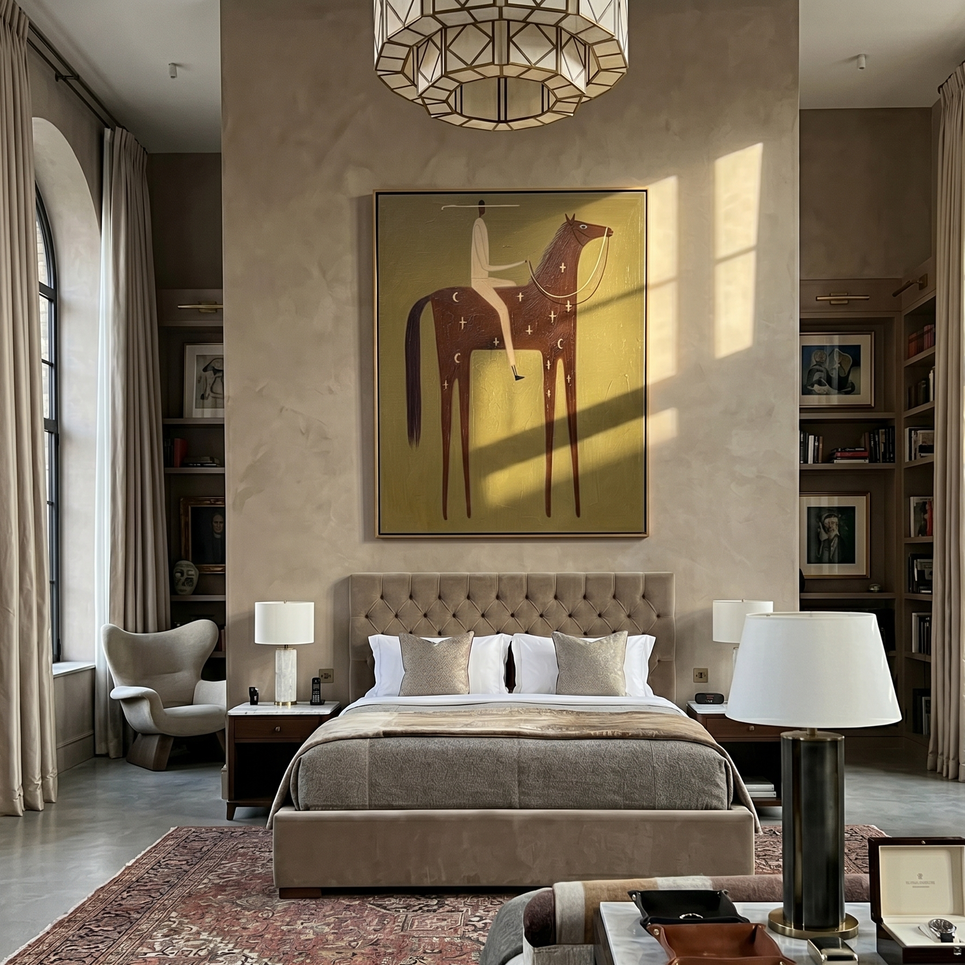 Pale Rider Counts Crosses — brown modern figurative vintage americana art, set of 2 hand-painted canvas art – view 6