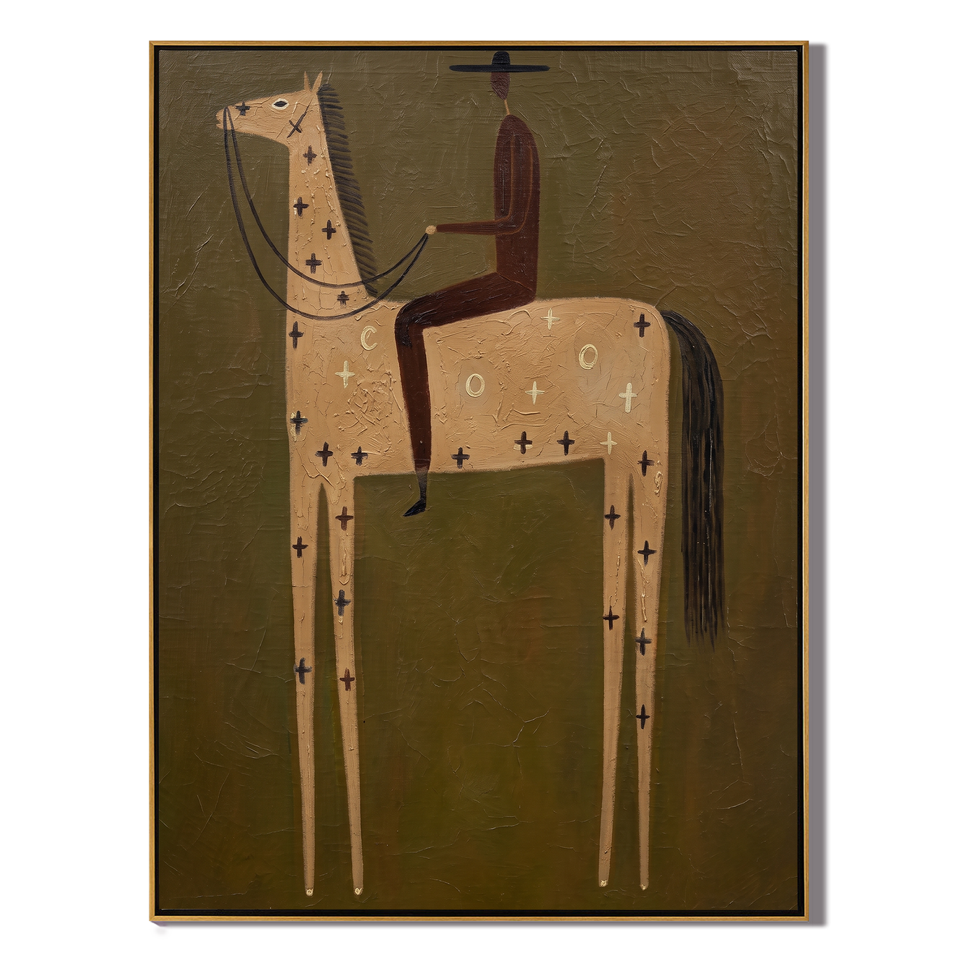 Dark Rider Rides Symbols — brown modern figurative vintage americana art, set of 2 hand-painted canvas art – view 1