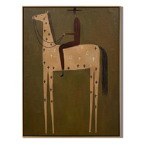 Dark Rider Rides Symbols — brown modern figurative vintage americana art, set of 2 hand-painted canvas art – view 1
