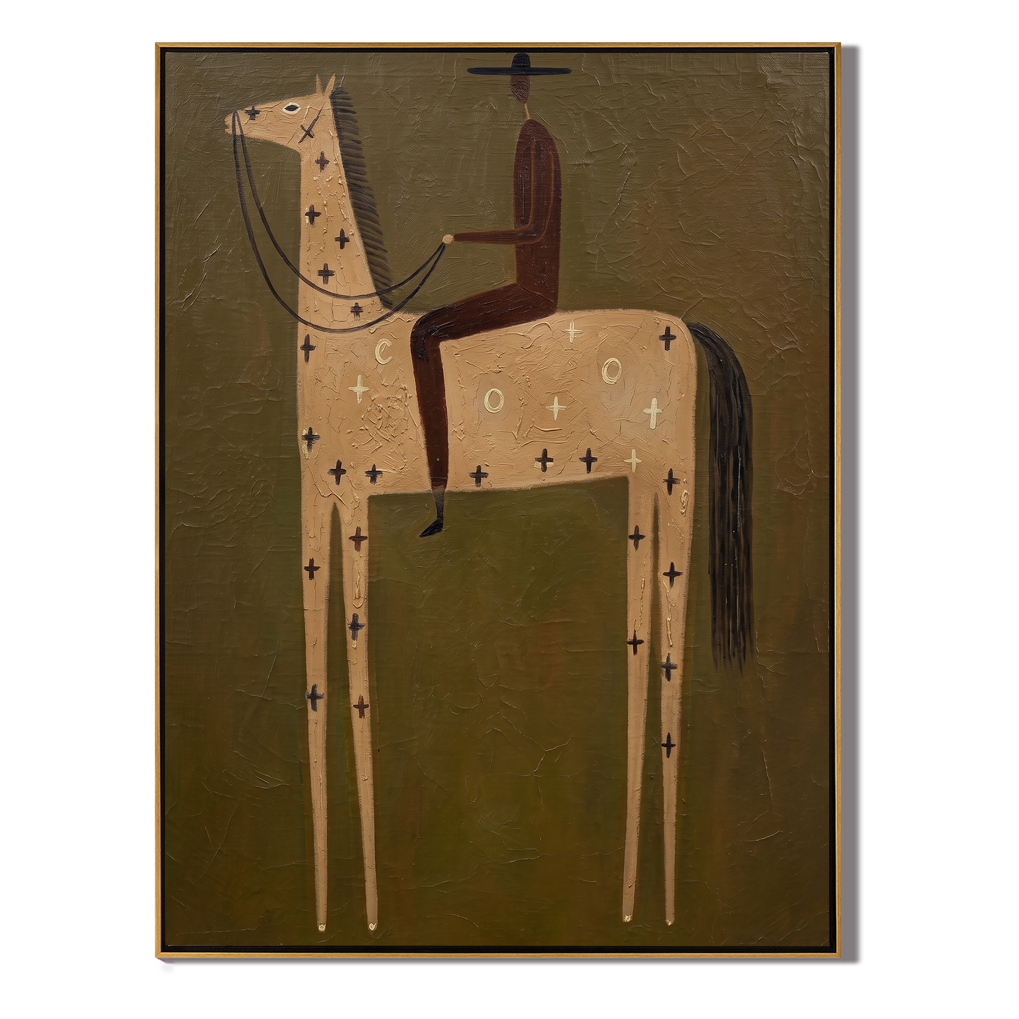 Dark Rider Rides Symbols — brown modern figurative vintage americana art, set of 2 hand-painted canvas art – view 1