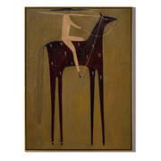 Sand Rider Crosses Night — brown and black modern figurative vintage americana art, set of 2 hand-painted canvas art – view 1