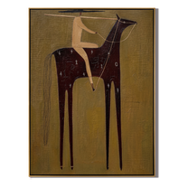 Sand Rider Crosses Night — brown and black modern figurative vintage americana art, set of 2 hand-painted canvas art – view 1