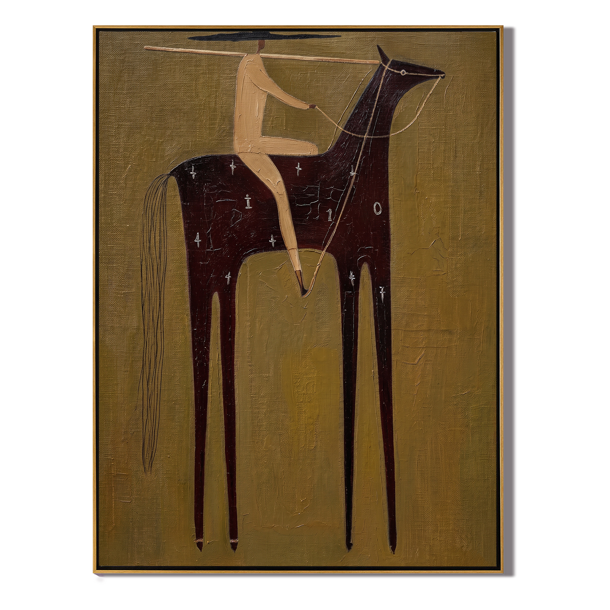 Sand Rider Crosses Night — brown and black modern figurative vintage americana art, set of 2 hand-painted canvas art – view 1