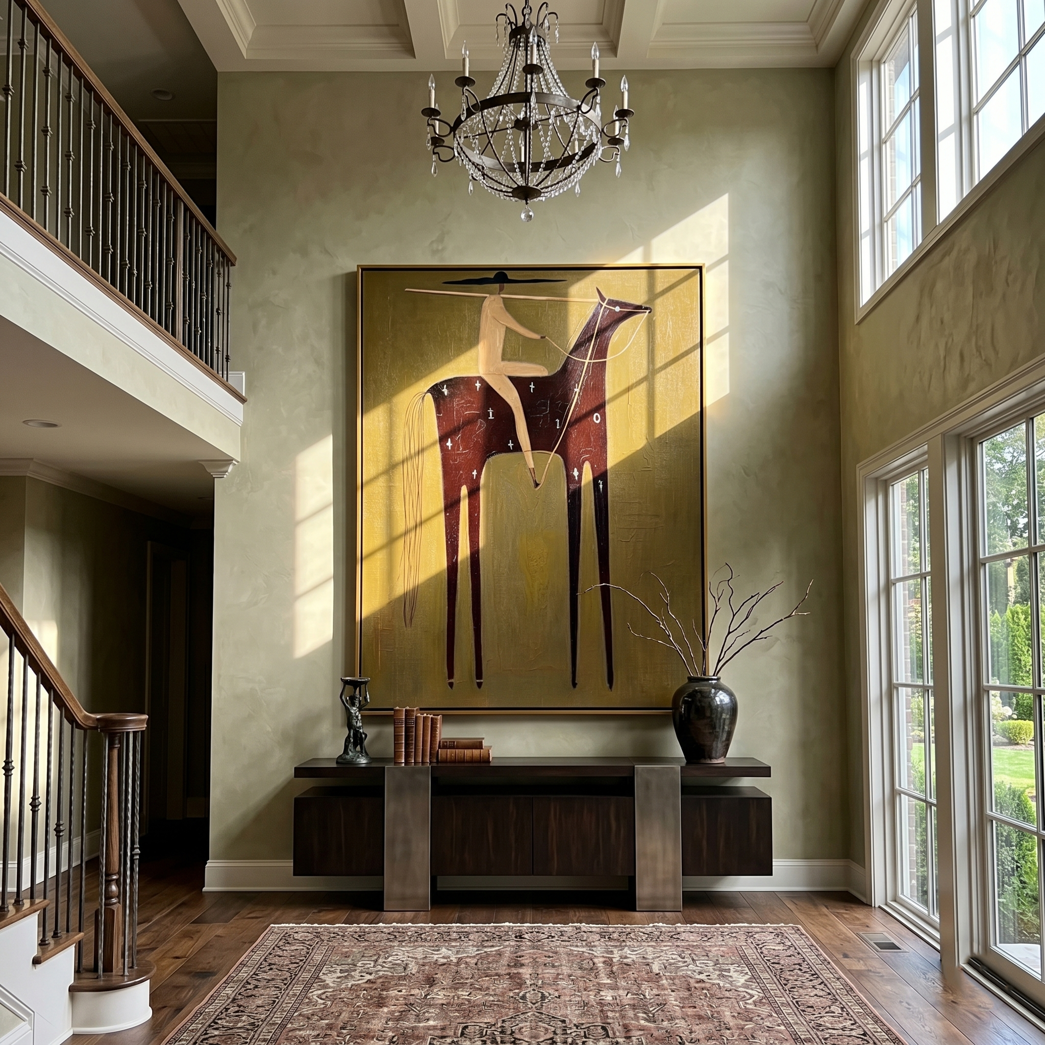 Sand Rider Crosses Night — brown and black modern figurative vintage americana art, set of 2 hand-painted canvas art – view 5