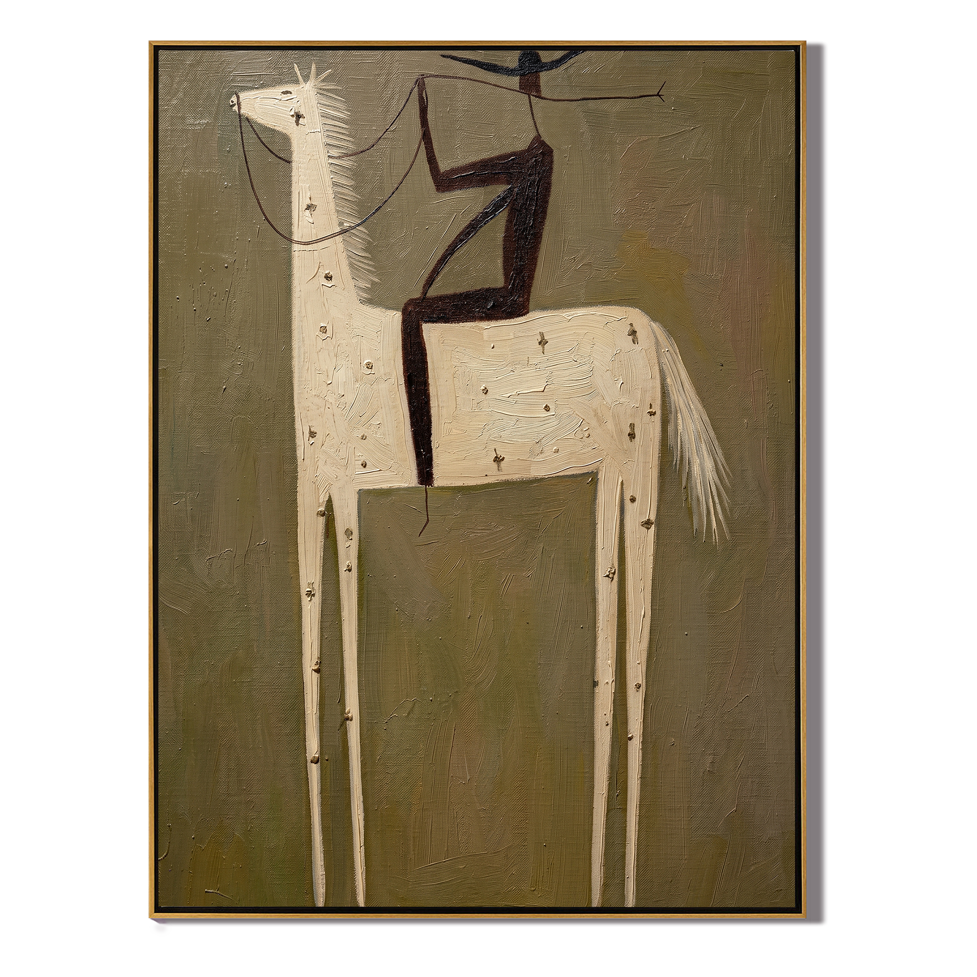 Black Rider Holds White — brown and gold modern figurative vintage americana art, set of 2 hand-painted canvas art – view 1