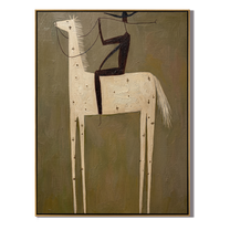 Black Rider Holds White — brown and gold modern figurative vintage americana art, set of 2 hand-painted canvas art – view 1