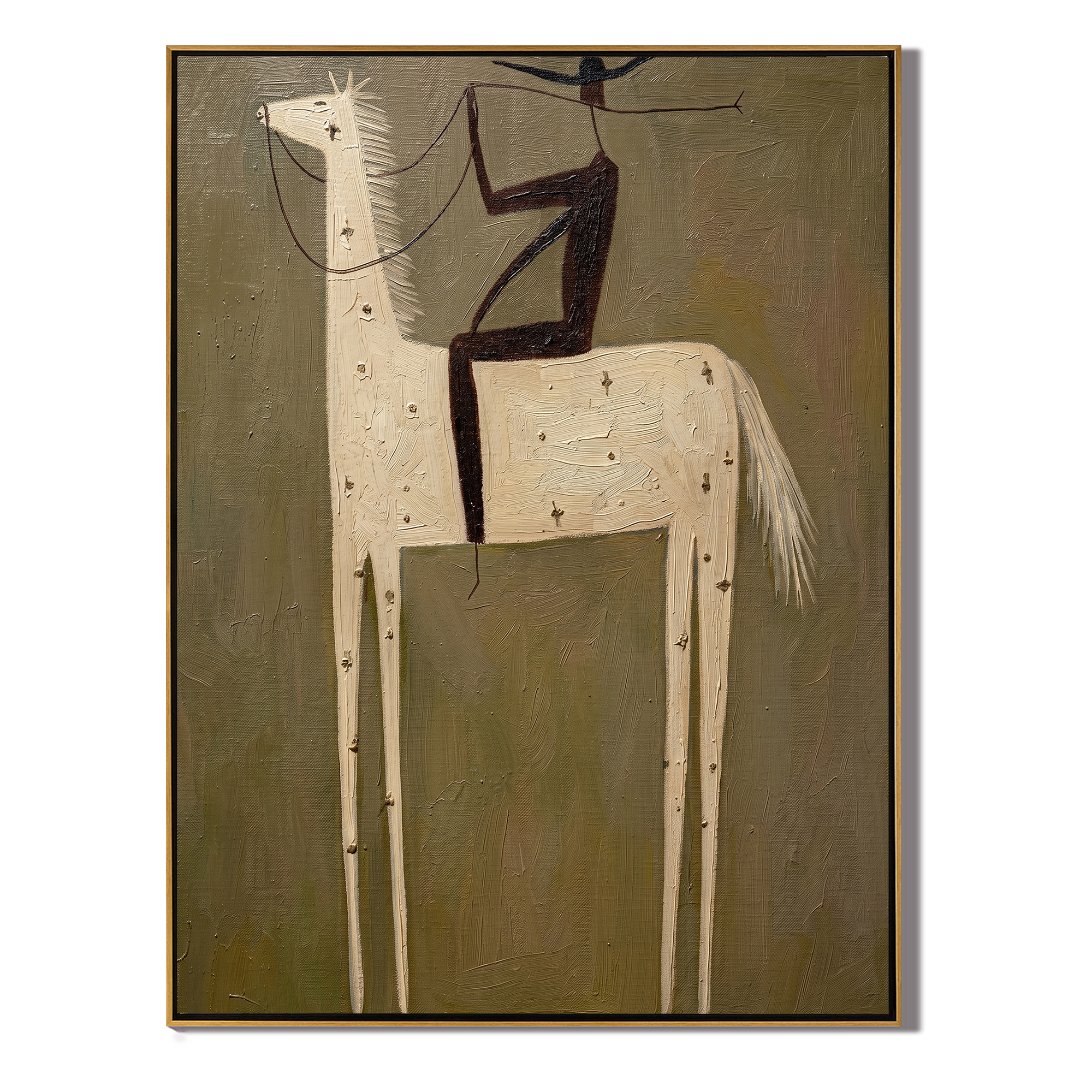 Black Rider Holds White — brown and gold modern figurative vintage americana art, set of 2 hand-painted canvas art – view 1