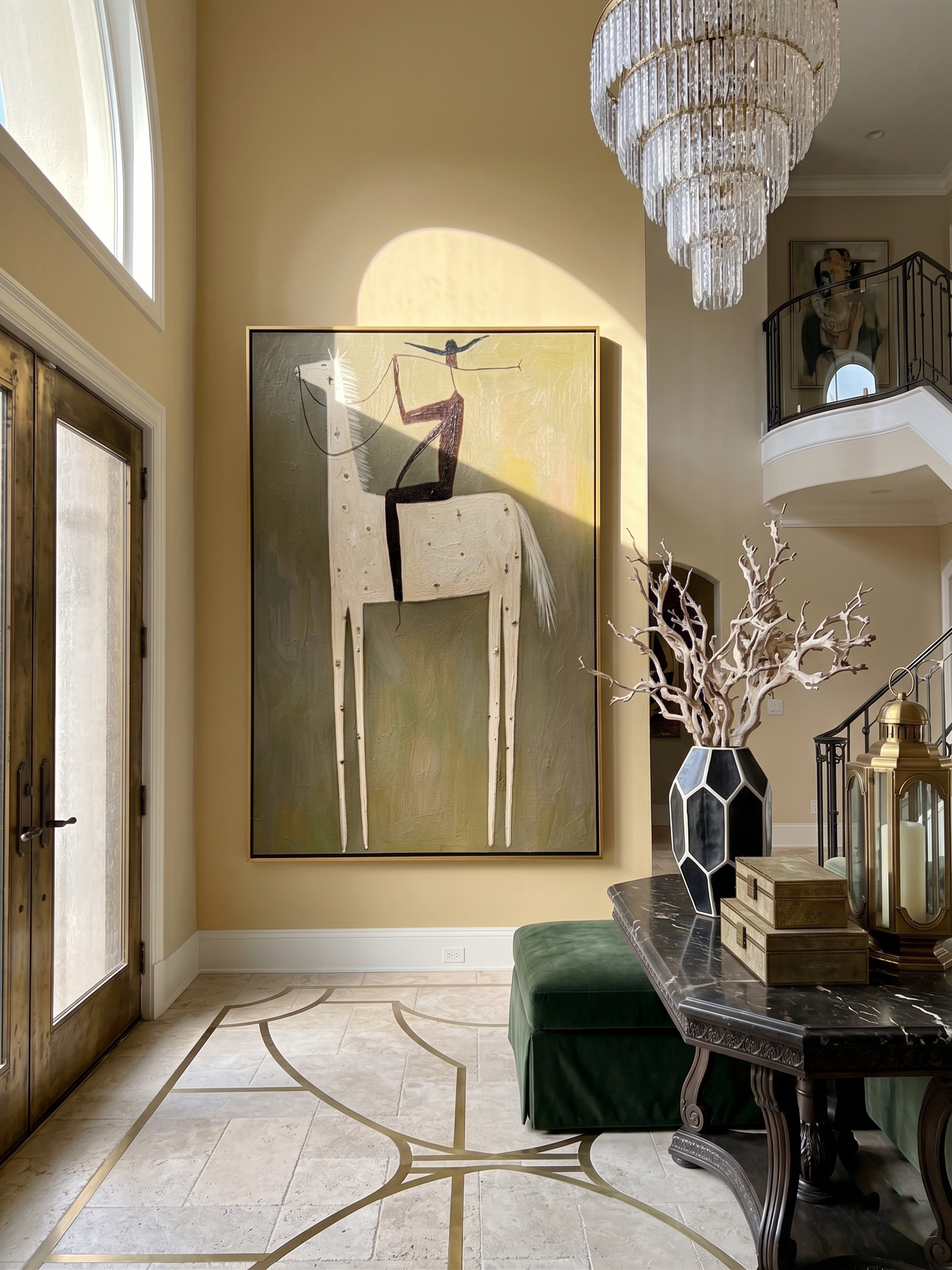 Black Rider Holds White — brown and gold modern figurative vintage americana art, set of 2 hand-painted canvas art – view 4