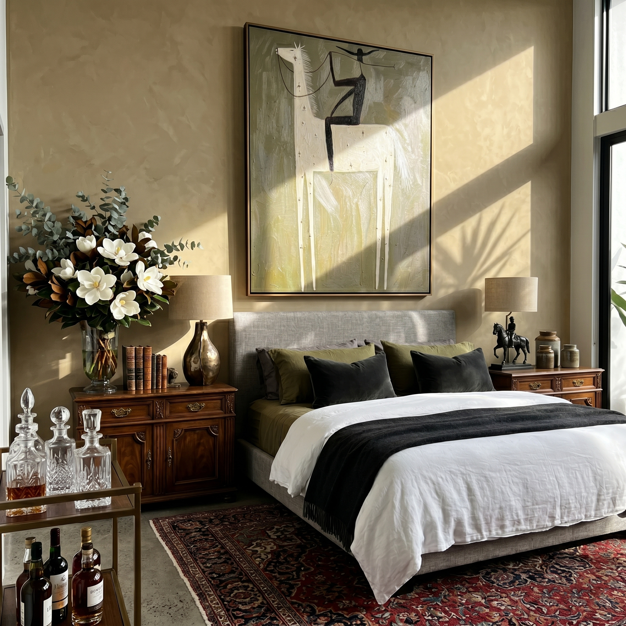 Black Rider Holds White — brown and gold modern figurative vintage americana art, set of 2 hand-painted canvas art – view 5