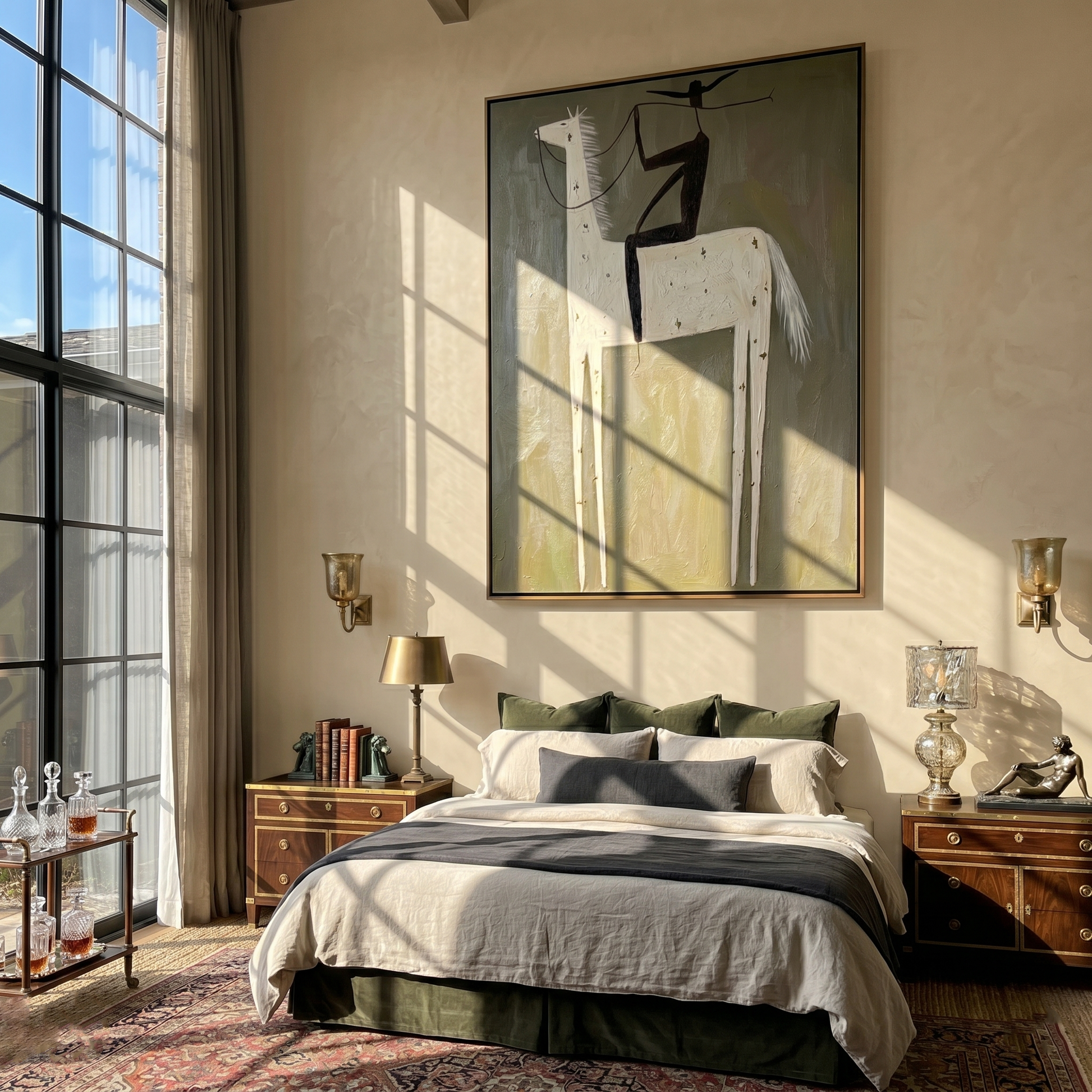 Black Rider Holds White — brown and gold modern figurative vintage americana art, set of 2 hand-painted canvas art – view 6