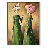 Flower Crowns Trade Secrets - floral head women painting by Elliot Vale, modern figurative vertical wall art - wood frame on white background