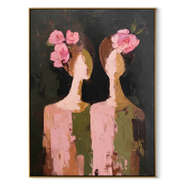 Rose Faces Turn Apart - floral head women painting by Elliot Vale, modern figurative vertical wall art - wood frame on white background