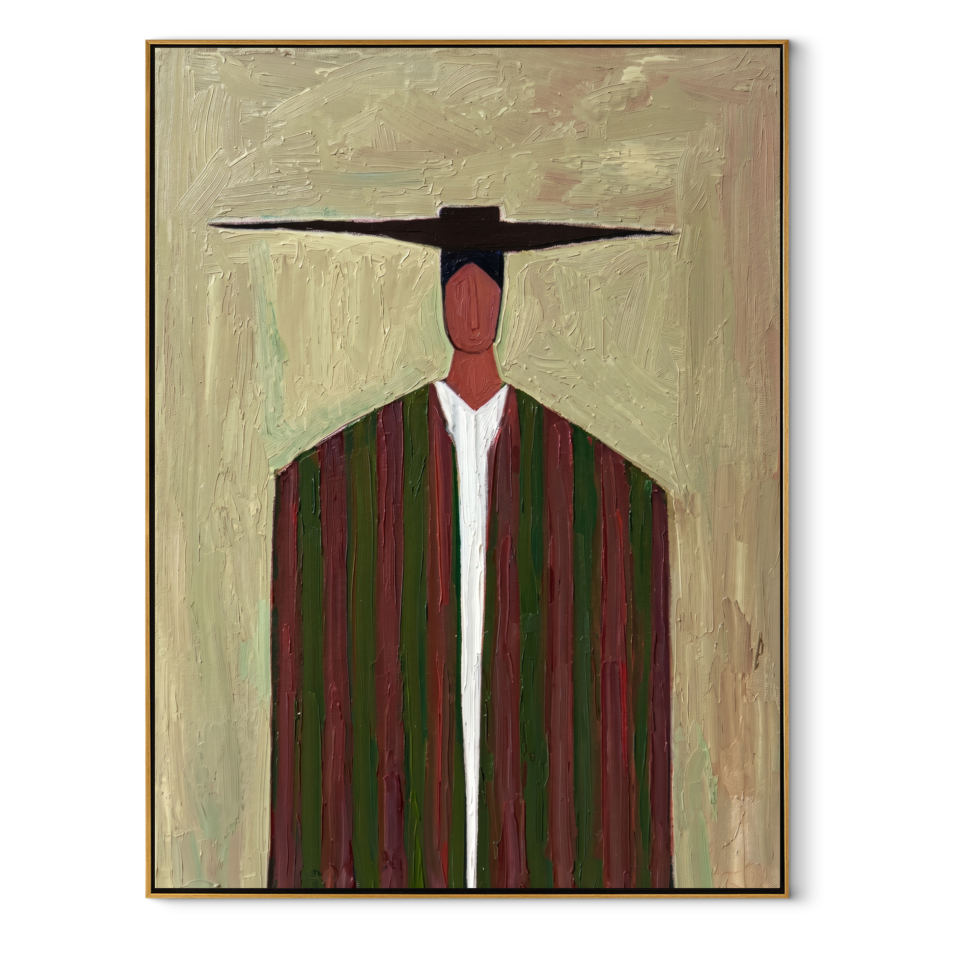 Dark Bar Crosses Burgundy - burgundy striped figure painting by Elliot Vale, modern figurative vertical wall art - framed artwork on white background