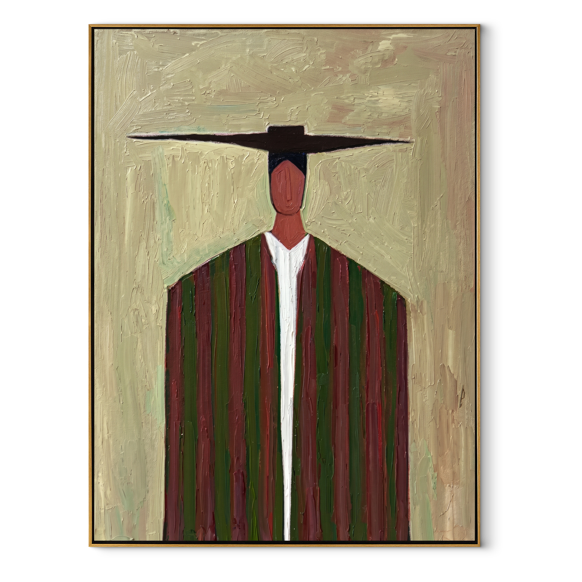 Dark Bar Crosses Burgundy - burgundy striped figure painting by Elliot Vale, modern figurative vertical wall art - framed artwork on white background