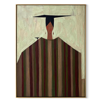 Black Horizon Crowns Stripes - geometric striped figure painting by Elliot Vale, modern figurative vertical wall art - framed artwork on white background