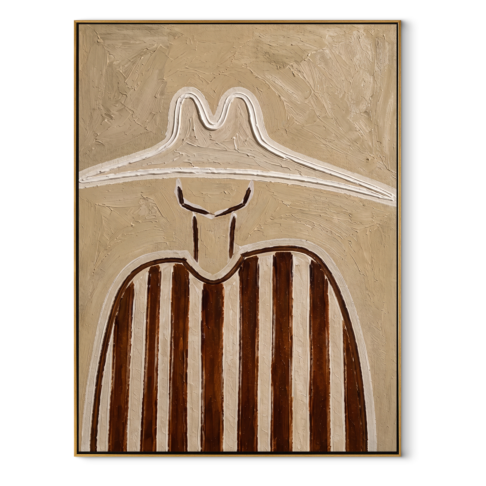 Twin Peaks Shelter Stripes - sculptural white hat painting by Elliot Vale, modern figurative vertical wall art - framed artwork on white background