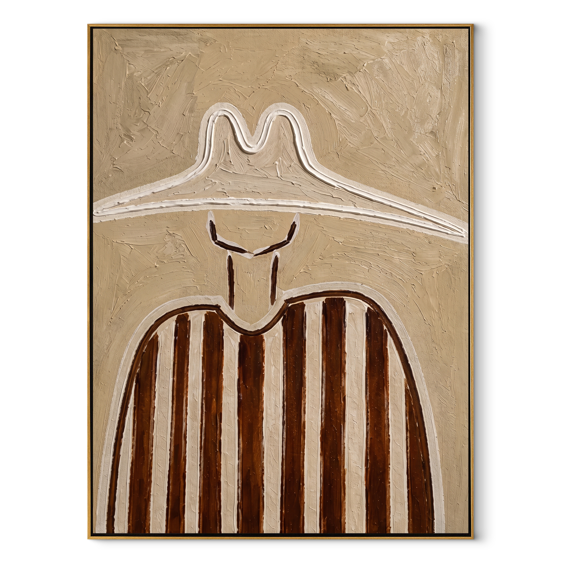 Twin Peaks Shelter Stripes - sculptural white hat painting by Elliot Vale, modern figurative vertical wall art - framed artwork on white background