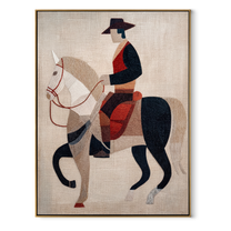 Pale Horse Crosses Silence - geometric white horse painting by Elliot Vale, modern figurative vertical wall art - framed artwork on white background