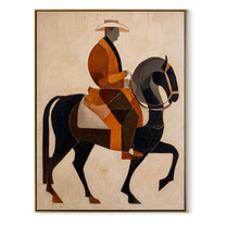 Amber Rider Lifts Black - amber black horse painting by Elliot Vale, modern figurative vertical wall art - framed artwork on white background
