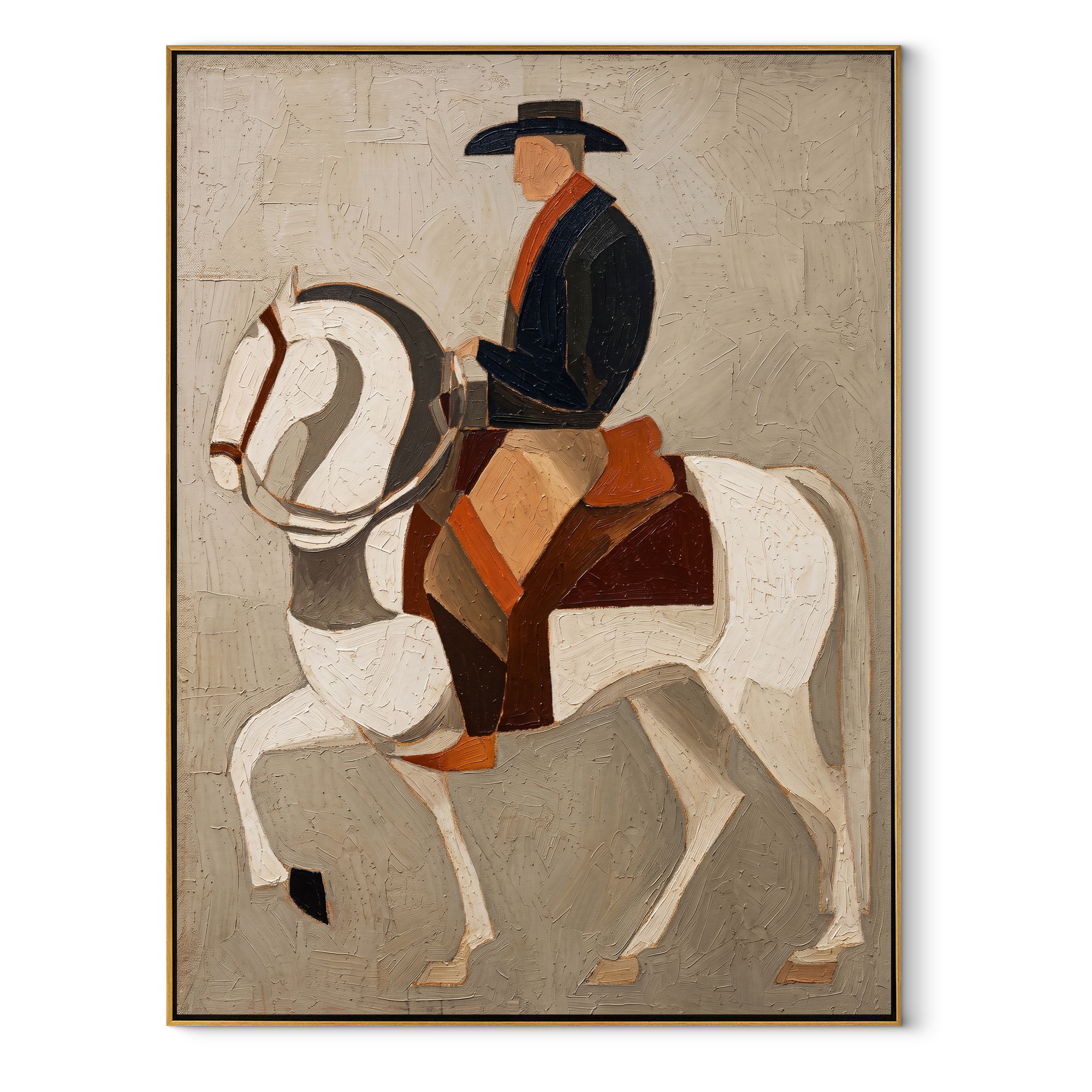 White Horse Bears Midnight - midnight rider horse painting by Elliot Vale, modern figurative vertical wall art - framed artwork on white background