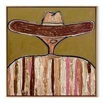 Brown Brim Circles Ivory - earth tone sombrero painting by Elliot Vale, modern figurative square wall art - framed artwork on white background