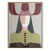 Mauve Horns Frame Green - geometric green figure painting by Elliot Vale, modern figurative vertical wall art - framed artwork on white background