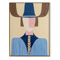 Blue Crown Meets Pink - geometric blue figure painting by Elliot Vale, modern figurative vertical wall art - framed artwork on white background