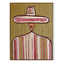 Small Crown Crosses Olive - pastel sombrero figure painting by Elliot Vale, modern figurative vertical wall art - framed artwork on white background