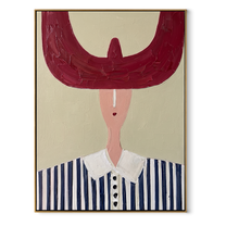 Burgundy Crescent Crowns Blue - blue striped western portrait painting by Elliot Vale, modern figurative vertical wall art - framed artwork on white background