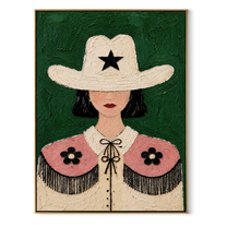 White Star Guards Flowers - floral cowgirl figure painting by Elliot Vale, modern figurative vertical wall art - framed artwork on white background