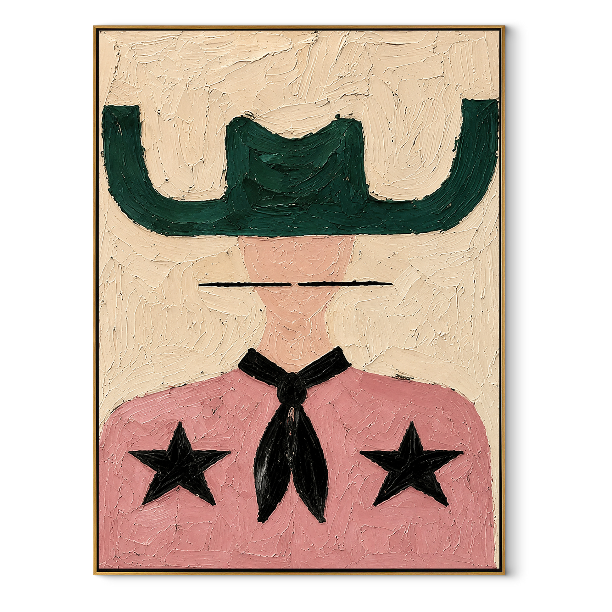 Green Wings Frame Stars - pink western shirt painting by Elliot Vale, modern figurative vertical wall art - framed artwork on white background