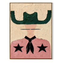 Green Wings Frame Stars - pink western shirt painting by Elliot Vale, modern figurative vertical wall art - framed artwork on white background