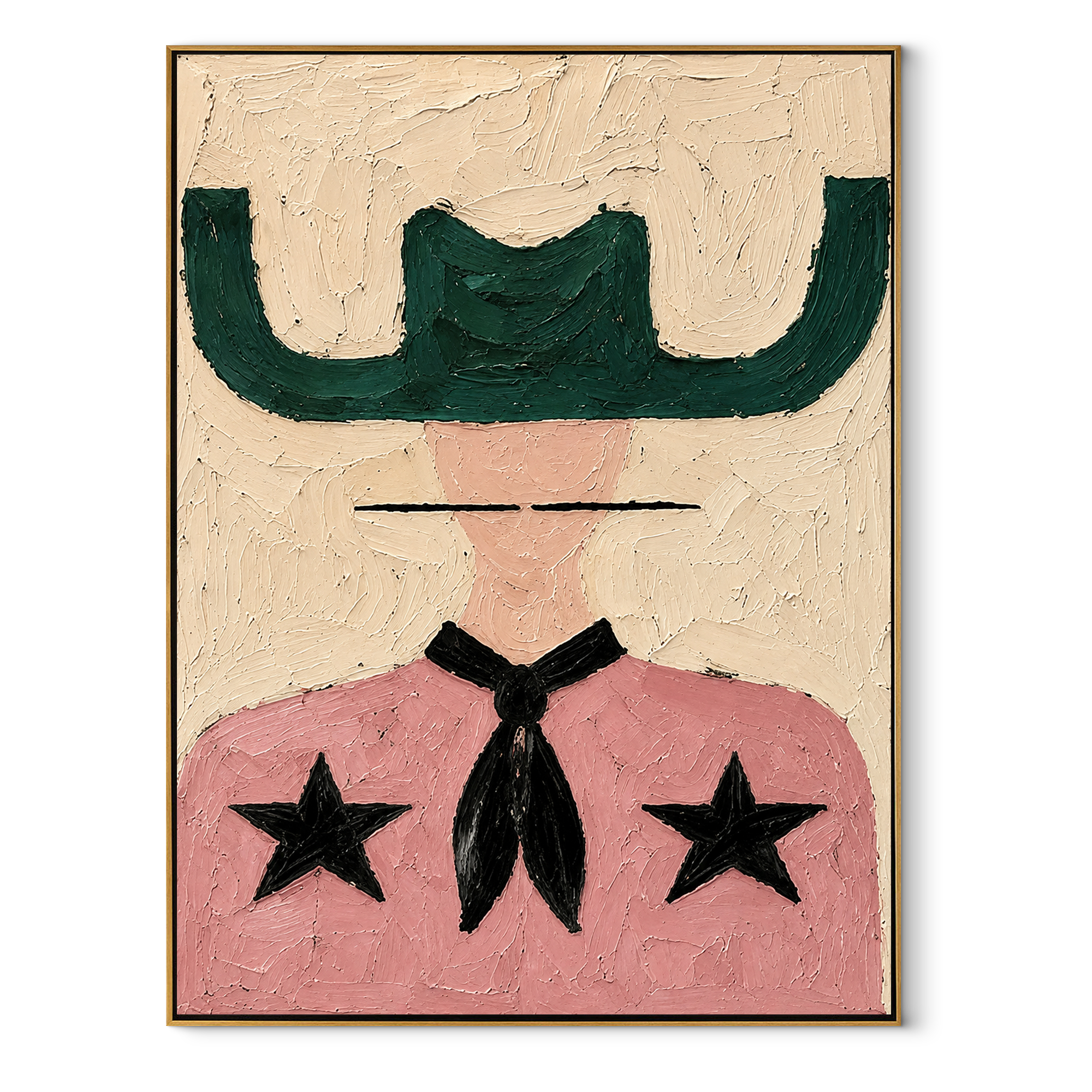 Green Wings Frame Stars - pink western shirt painting by Elliot Vale, modern figurative vertical wall art - framed artwork on white background