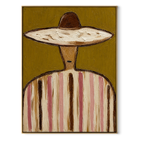 Pale Brim Holds Ochre - pastel striped sombrero painting by Elliot Vale, modern figurative vertical wall art - framed artwork on white background