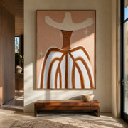 White Wings Catch Starlight - white hat striped figure painting by Elliot Vale, modern figurative vertical wall art - styled room scene view 1