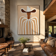Blue Stars Guard Linen - neutral striped cowboy painting by Elliot Vale, modern figurative vertical wall art - styled room scene view 1