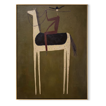 Pale Horse Carries Plum - minimal white horse rider painting by Elliot Vale, modern figurative vertical wall art - wood frame on white background