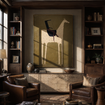 Blue Rider Meets Cream - cream horse rider painting by Elliot Vale, modern figurative vertical wall art - styled room scene view 1