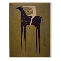 Midnight Horse Carries Ivory - minimal dark horse painting by Elliot Vale, modern figurative vertical wall art - wood frame on white background