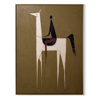 White Horse Lifts Midnight - tall white horse painting by Elliot Vale, modern figurative vertical wall art - wood frame on white background